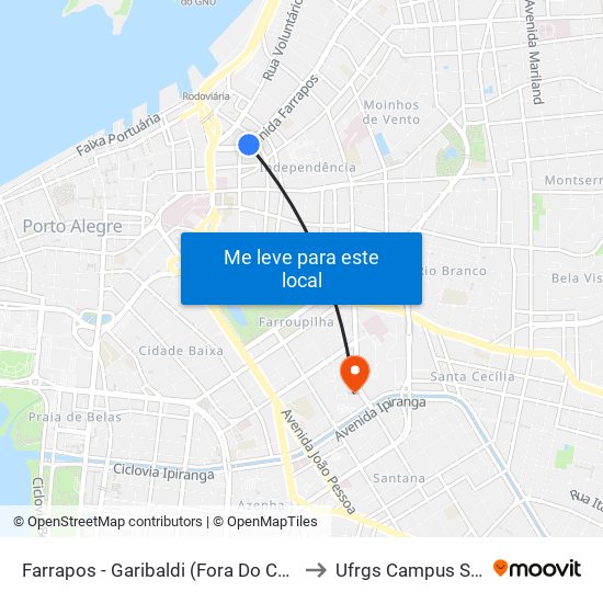 Farrapos - Garibaldi (Fora Do Corredor) to Ufrgs Campus Saúde map