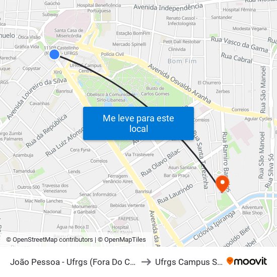 João Pessoa - Ufrgs (Fora Do Corredor) to Ufrgs Campus Saúde map