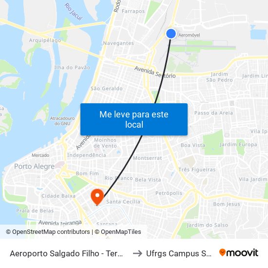 Aeroporto Salgado Filho - Terminal 2 to Ufrgs Campus Saúde map