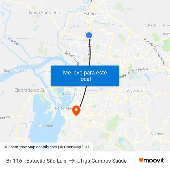 Br-116 - Estação São Luis to Ufrgs Campus Saúde map