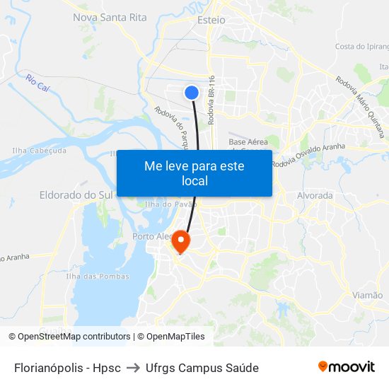 Florianópolis - Hpsc to Ufrgs Campus Saúde map