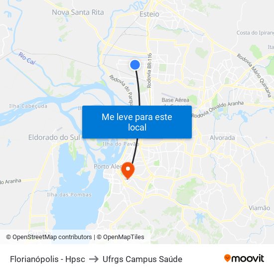 Florianópolis - Hpsc to Ufrgs Campus Saúde map