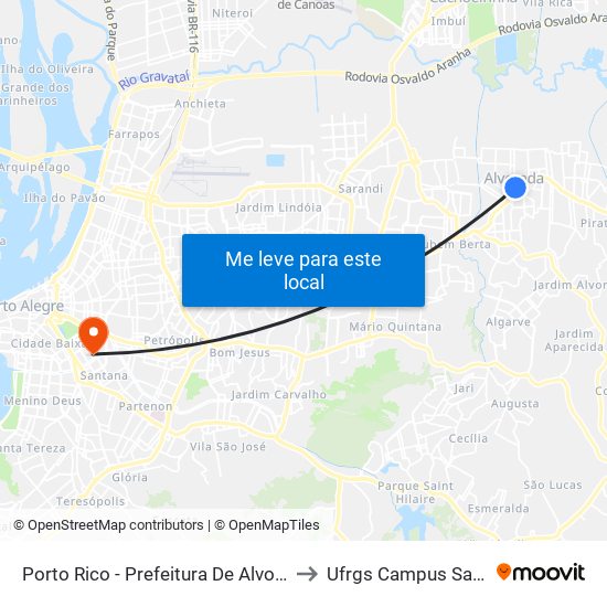 Porto Rico - Prefeitura De Alvorada to Ufrgs Campus Saúde map