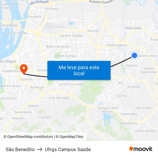 São Benedito to Ufrgs Campus Saúde map