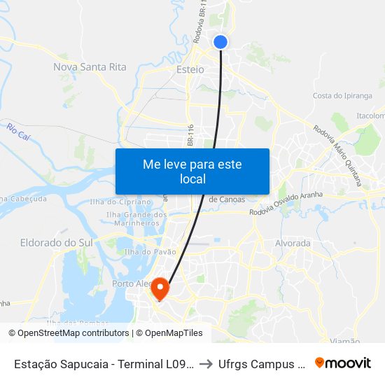 Estação Sapucaia - Terminal L09/L10/L21 to Ufrgs Campus Saúde map