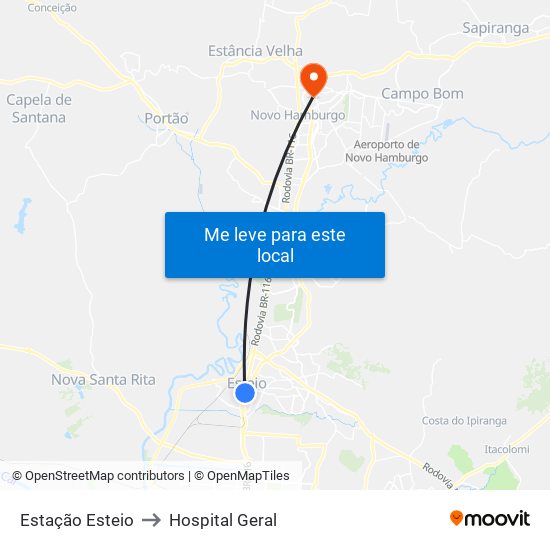Estação Esteio to Hospital Geral map