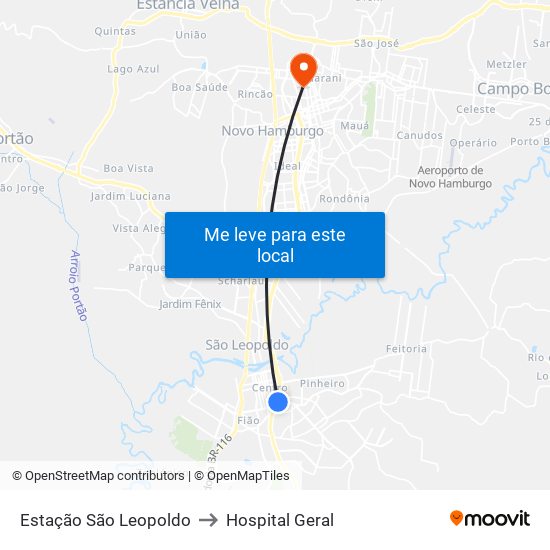 Estação São Leopoldo to Hospital Geral map