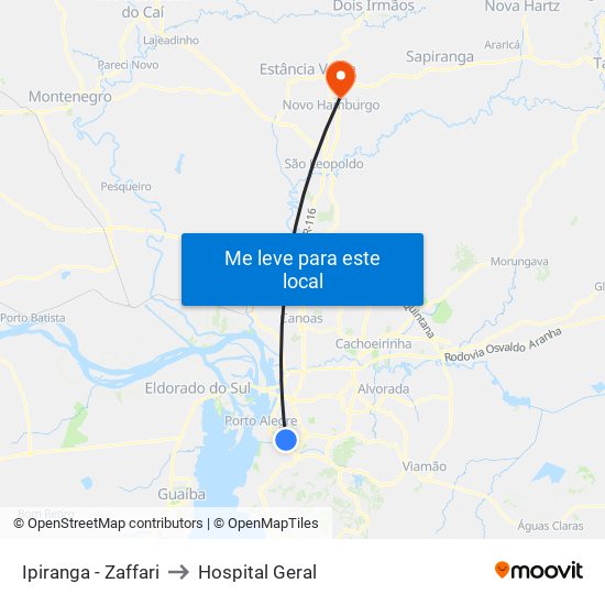 Ipiranga - Zaffari to Hospital Geral map