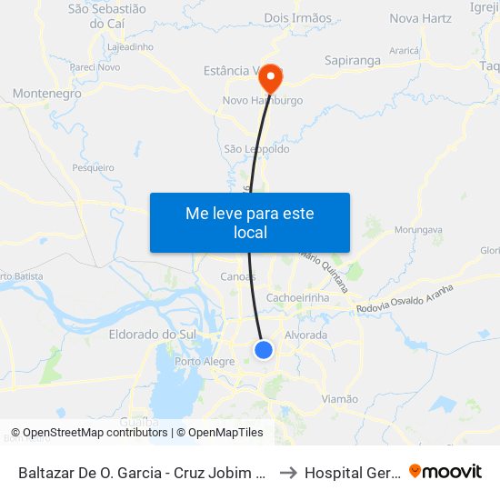 Baltazar De O. Garcia - Cruz Jobim Bc to Hospital Geral map