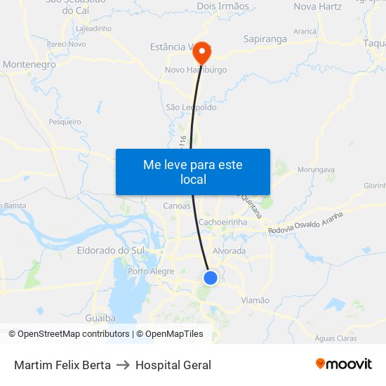 Martim Felix Berta to Hospital Geral map