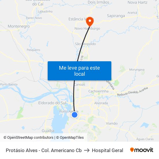 Protásio Alves - Col. Americano Cb to Hospital Geral map