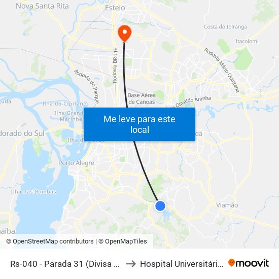 Rs-040 - Parada 31 (Divisa Porto Alegre) to Hospital Universitário Da Ulbra map