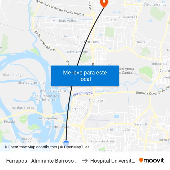 Farrapos - Almirante Barroso (Fora Do Corredor) to Hospital Universitário Da Ulbra map