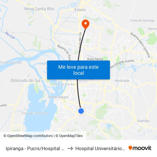 Ipiranga - Pucrs/Hospital São Lucas to Hospital Universitário Da Ulbra map