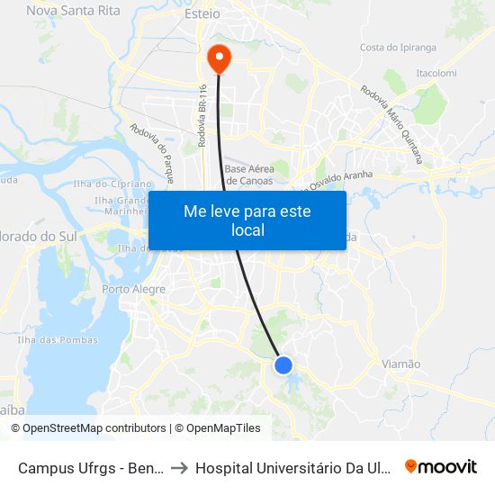 Campus Ufrgs - Bento to Hospital Universitário Da Ulbra map