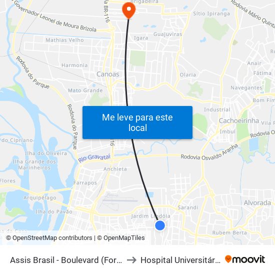 Assis Brasil - Boulevard (Fora Do Corredor) to Hospital Universitário Da Ulbra map