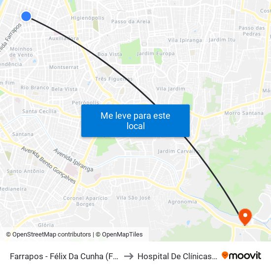 Farrapos - Félix Da Cunha (Fora Do Corredor) to Hospital De Clínicas Veterinárias map