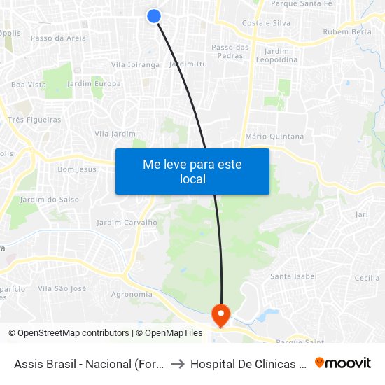 Assis Brasil - Nacional (Fora Do Corredor) to Hospital De Clínicas Veterinárias map