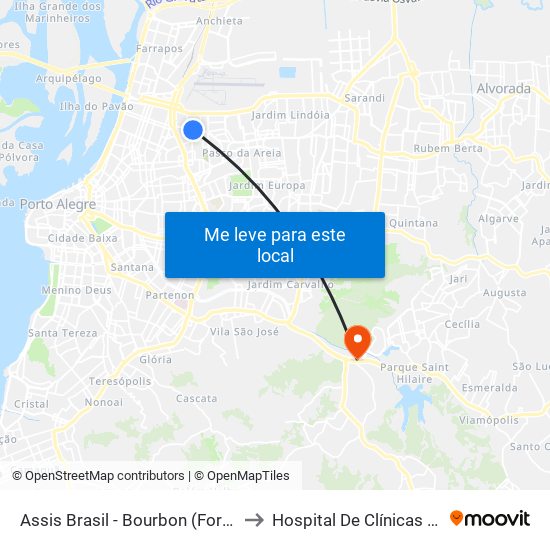 Assis Brasil - Bourbon (Fora Do Corredor) to Hospital De Clínicas Veterinárias map