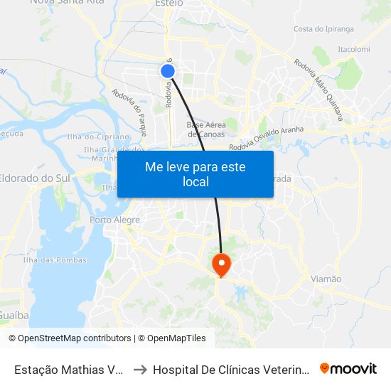 Estação Mathias Velho to Hospital De Clínicas Veterinárias map