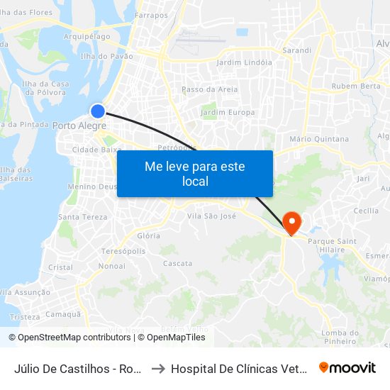 Júlio De Castilhos - Rodoviária to Hospital De Clínicas Veterinárias map