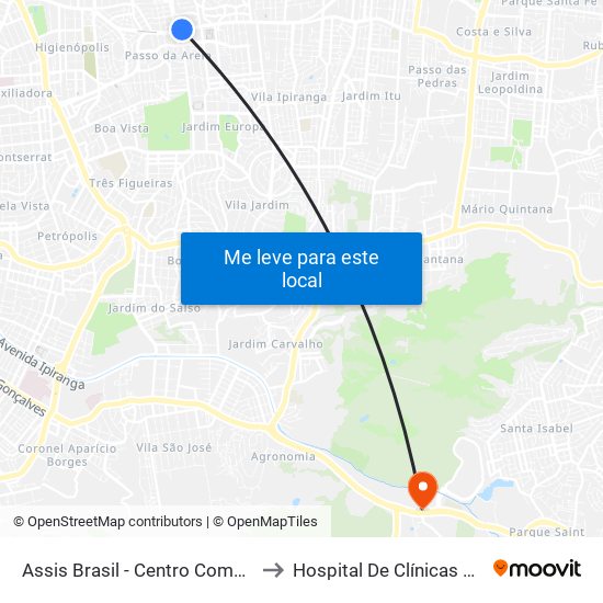 Assis Brasil - Centro Comercial [Centro] to Hospital De Clínicas Veterinárias map