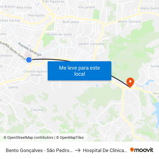 Bento Gonçalves - São Pedro (Fora Do Corredor) to Hospital De Clínicas Veterinárias map