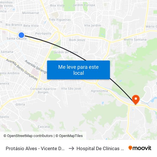 Protásio Alves - Vicente Da Fontoura Cb to Hospital De Clínicas Veterinárias map