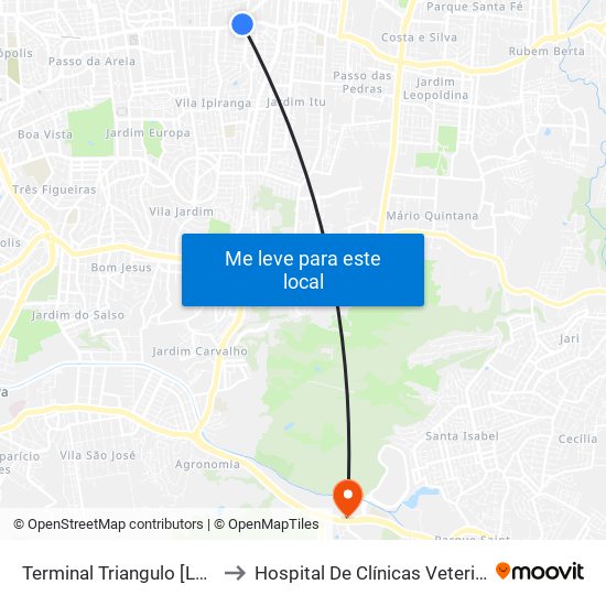 Terminal Triangulo [Lateral] to Hospital De Clínicas Veterinárias map