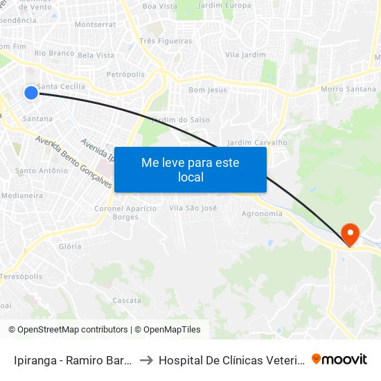 Ipiranga - Ramiro Barcelos to Hospital De Clínicas Veterinárias map