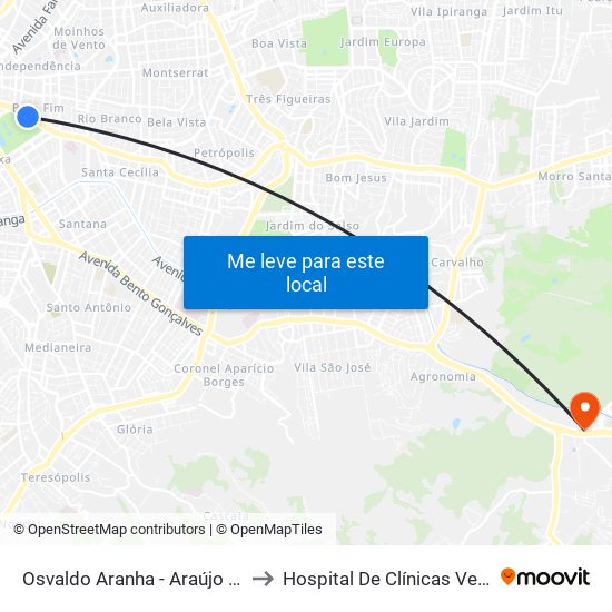 Osvaldo Aranha - Araújo Vianna Cb to Hospital De Clínicas Veterinárias map