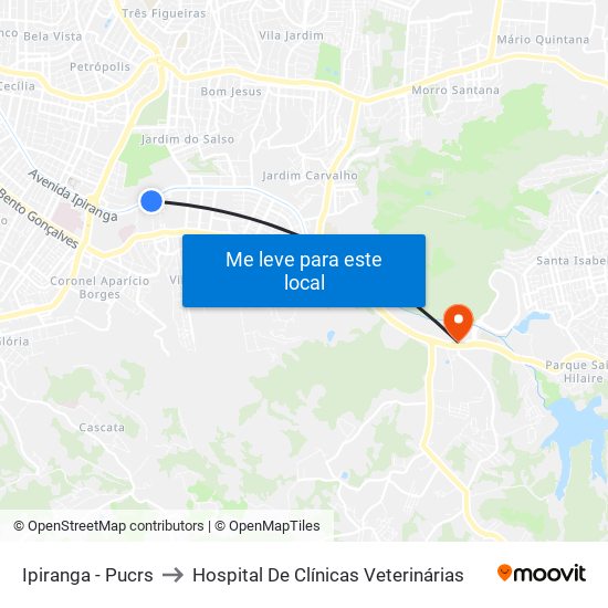 Ipiranga - Pucrs to Hospital De Clínicas Veterinárias map