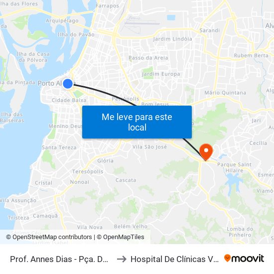 Prof. Annes Dias - Pça. Dom Feliciano to Hospital De Clínicas Veterinárias map