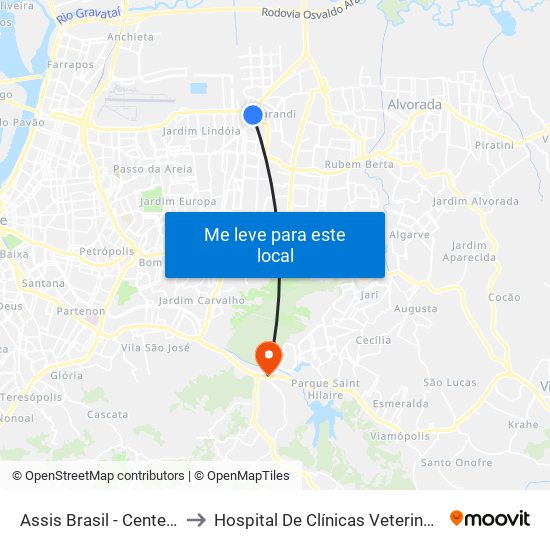 Assis Brasil - Centerlar to Hospital De Clínicas Veterinárias map