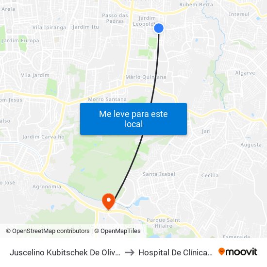 Juscelino Kubitschek De Oliveira - Praça México to Hospital De Clínicas Veterinárias map