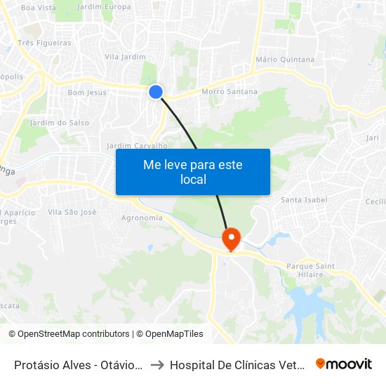 Protásio Alves - Otávio Santos to Hospital De Clínicas Veterinárias map