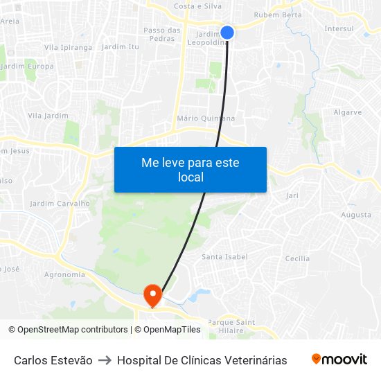 Carlos Estevão to Hospital De Clínicas Veterinárias map