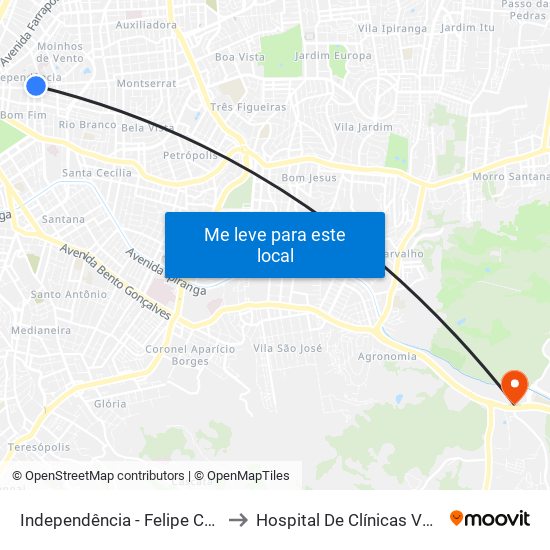 Independência - Felipe Camarão Cb to Hospital De Clínicas Veterinárias map