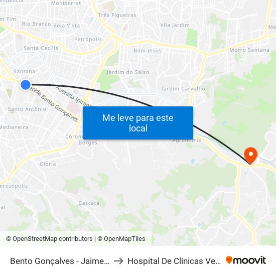 Bento Gonçalves - Jaime Telles Cb to Hospital De Clínicas Veterinárias map