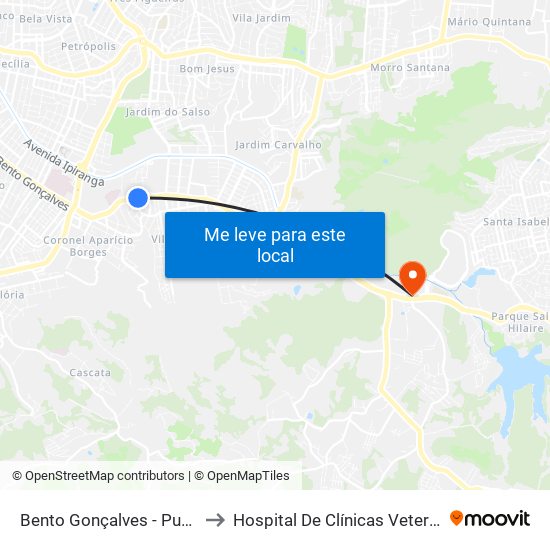 Bento Gonçalves - Pucrs Bc to Hospital De Clínicas Veterinárias map