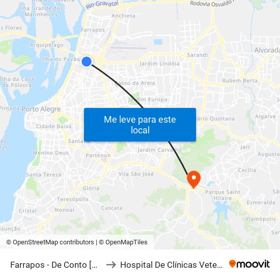 Farrapos - De Conto [Centro] to Hospital De Clínicas Veterinárias map