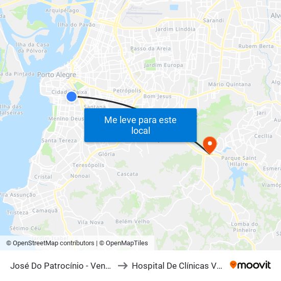 José Do Patrocínio - Venâncio Aires to Hospital De Clínicas Veterinárias map