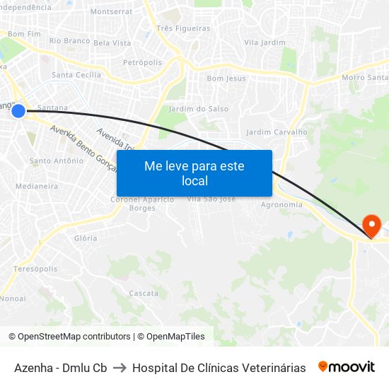 Azenha - Dmlu Cb to Hospital De Clínicas Veterinárias map