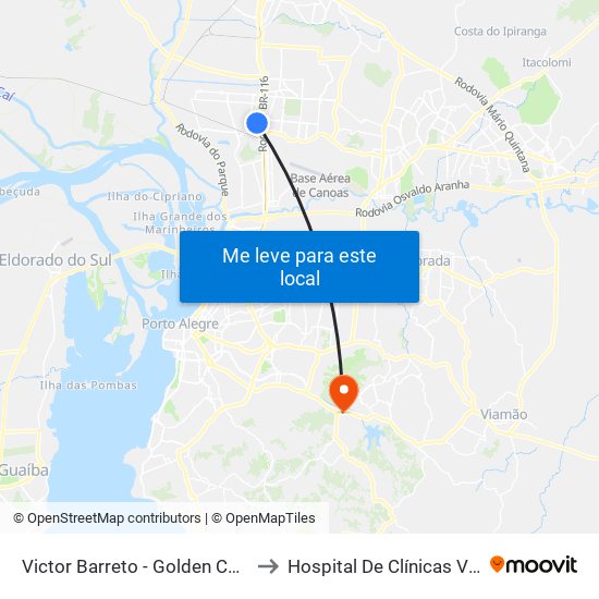 Victor Barreto - Golden Center (Box A) to Hospital De Clínicas Veterinárias map