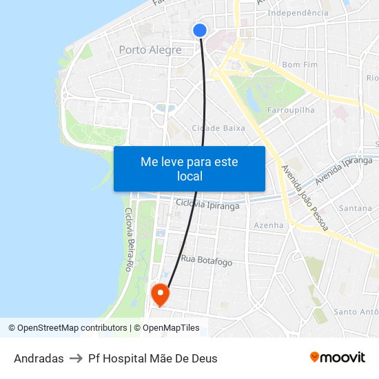 Andradas to Pf Hospital Mãe De Deus map