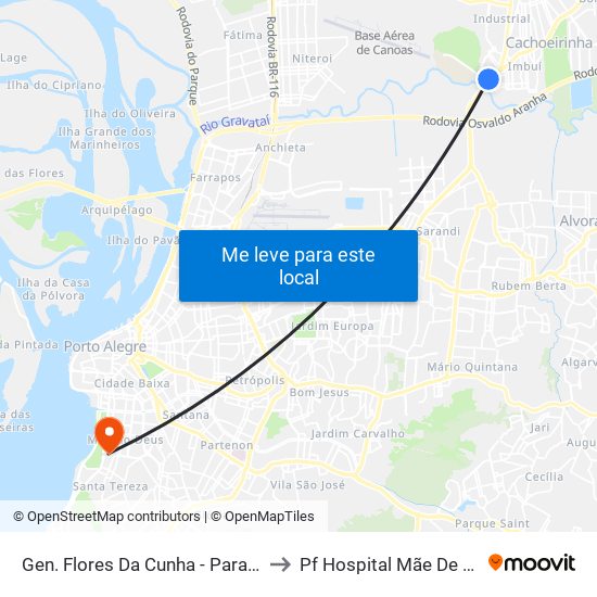 Gen. Flores Da Cunha - Parada 46 to Pf Hospital Mãe De Deus map