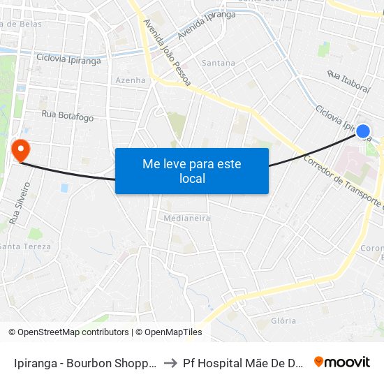 Ipiranga - Bourbon Shopping to Pf Hospital Mãe De Deus map