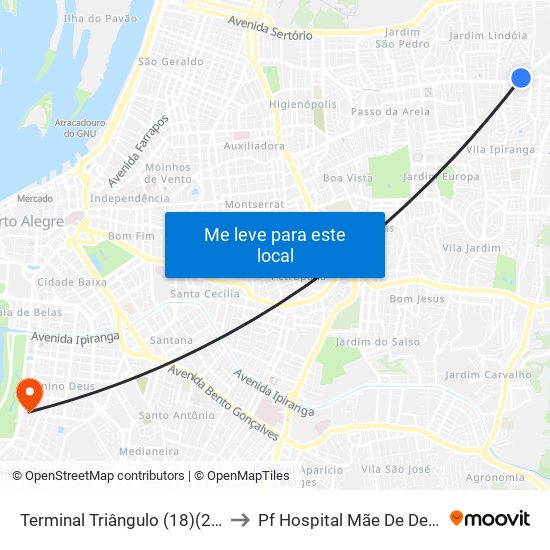 Terminal Triângulo (18)(24) to Pf Hospital Mãe De Deus map