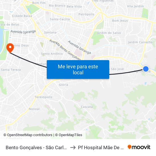 Bento Gonçalves - São Carlos Cb to Pf Hospital Mãe De Deus map