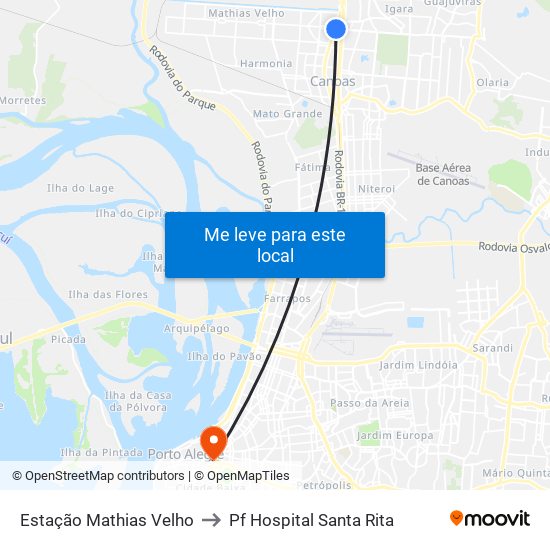 Estação Mathias Velho to Pf Hospital Santa Rita map